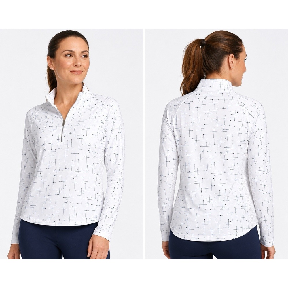 Lady Hagen XL White Geometric Quarter Zip Golf Pullover Stretch Top